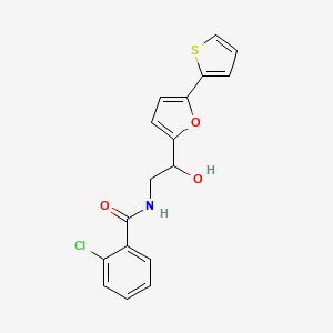 molecular formula C17H14ClNO3S B2807233 2-Chloro-N-[2-hydroxy-2-(5-thiophen-2-ylfuran-2-yl)ethyl]benzamide CAS No. 2320855-23-8