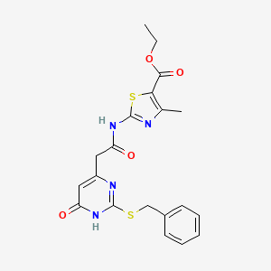 molecular formula C20H20N4O4S2 B2807254 Ethyl 2-(2-(2-(benzylthio)-6-oxo-1,6-dihydropyrimidin-4-yl)acetamido)-4-methylthiazole-5-carboxylate CAS No. 1105208-96-5