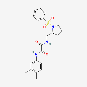 molecular formula C21H25N3O4S B2807271 N-{[1-(benzenesulfonyl)pyrrolidin-2-yl]methyl}-N'-(3,4-dimethylphenyl)ethanediamide CAS No. 896270-24-9