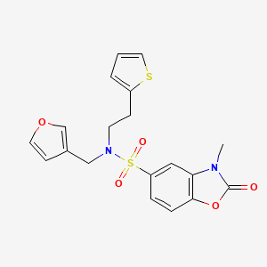 molecular formula C19H18N2O5S2 B2807274 N-(furan-3-ylmethyl)-3-methyl-2-oxo-N-(2-(thiophen-2-yl)ethyl)-2,3-dihydrobenzo[d]oxazole-5-sulfonamide CAS No. 1428349-14-7