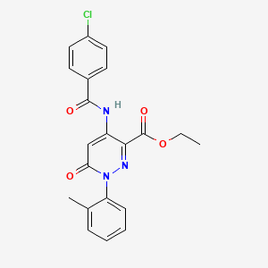 molecular formula C21H18ClN3O4 B2807327 ethyl 4-(4-chlorobenzamido)-1-(2-methylphenyl)-6-oxo-1,6-dihydropyridazine-3-carboxylate CAS No. 941915-60-2