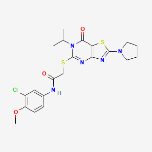 molecular formula C21H24ClN5O3S2 B2807343 N-(3-chloro-4-methoxyphenyl)-2-{[7-oxo-6-(propan-2-yl)-2-(pyrrolidin-1-yl)-6H,7H-[1,3]thiazolo[4,5-d]pyrimidin-5-yl]sulfanyl}acetamide CAS No. 1207049-83-9