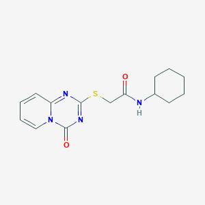 molecular formula C15H18N4O2S B2807380 N-cyclohexyl-2-({4-oxo-4H-pyrido[1,2-a][1,3,5]triazin-2-yl}sulfanyl)acetamide CAS No. 896328-34-0