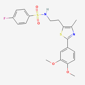 molecular formula C20H21FN2O4S2 B2807411 N-{2-[2-(3,4-dimethoxyphenyl)-4-methyl-1,3-thiazol-5-yl]ethyl}-4-fluorobenzene-1-sulfonamide CAS No. 869070-01-9