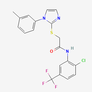 molecular formula C19H15ClF3N3OS B2807419 N-[2-chloro-5-(trifluoromethyl)phenyl]-2-{[1-(3-methylphenyl)-1H-imidazol-2-yl]sulfanyl}acetamide CAS No. 851130-95-5