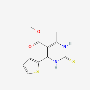 molecular formula C12H14N2O2S2 B2807458 ethyl 4-methyl-2-sulfanyl-6-(thiophen-2-yl)-1,6-dihydropyrimidine-5-carboxylate CAS No. 302822-05-5