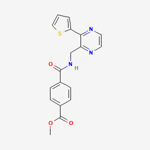 molecular formula C18H15N3O3S B2807509 Methyl 4-(((3-(thiophen-2-yl)pyrazin-2-yl)methyl)carbamoyl)benzoate CAS No. 2034239-45-5