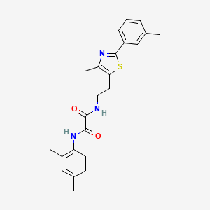 molecular formula C23H25N3O2S B2807545 N'-(2,4-dimethylphenyl)-N-{2-[4-methyl-2-(3-methylphenyl)-1,3-thiazol-5-yl]ethyl}ethanediamide CAS No. 894018-57-6