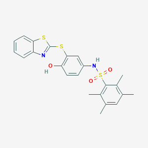 molecular formula C23H22N2O3S3 B280758 N-[3-(1,3-benzothiazol-2-ylsulfanyl)-4-hydroxyphenyl]-2,3,5,6-tetramethylbenzenesulfonamide 