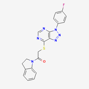 molecular formula C20H15FN6OS B2807581 2-((3-(4-fluorophenyl)-3H-[1,2,3]triazolo[4,5-d]pyrimidin-7-yl)thio)-1-(indolin-1-yl)ethanone CAS No. 863459-83-0
