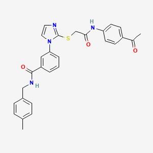 molecular formula C28H26N4O3S B2807623 3-[2-({[(4-acetylphenyl)carbamoyl]methyl}sulfanyl)-1H-imidazol-1-yl]-N-[(4-methylphenyl)methyl]benzamide CAS No. 1115403-55-8