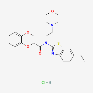 molecular formula C24H28ClN3O4S B2807633 N-(6-ethylbenzo[d]thiazol-2-yl)-N-(2-morpholinoethyl)-2,3-dihydrobenzo[b][1,4]dioxine-2-carboxamide hydrochloride CAS No. 1216382-82-9