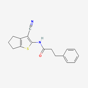 molecular formula C17H16N2OS B2807636 N-(3-cyano-5,6-dihydro-4H-cyclopenta[b]thiophen-2-yl)-3-phenylpropanamide CAS No. 476307-60-5