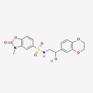 molecular formula C18H18N2O7S B2807645 N-(2-(2,3-dihydrobenzo[b][1,4]dioxin-6-yl)-2-hydroxyethyl)-3-methyl-2-oxo-2,3-dihydrobenzo[d]oxazole-5-sulfonamide CAS No. 2034256-87-4