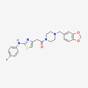1-(4-(Benzo[d][1,3]dioxol-5-ylmethyl)piperazin-1-yl)-2-(2-((4-fluorophenyl)amino)thiazol-4-yl)ethanone