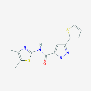 molecular formula C14H14N4OS2 B2807665 N-(4,5-dimethylthiazol-2-yl)-1-methyl-3-(thiophen-2-yl)-1H-pyrazole-5-carboxamide CAS No. 1219905-73-3