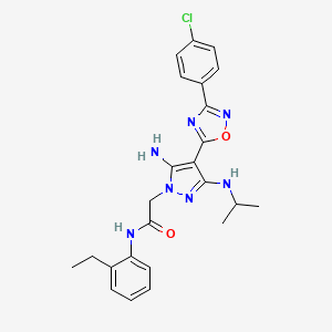 molecular formula C24H26ClN7O2 B2807705 2-(5-amino-4-(3-(4-chlorophenyl)-1,2,4-oxadiazol-5-yl)-3-(isopropylamino)-1H-pyrazol-1-yl)-N-(2-ethylphenyl)acetamide CAS No. 1172945-68-4