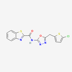 molecular formula C15H9ClN4O2S2 B2807708 N-(5-((5-chlorothiophen-2-yl)methyl)-1,3,4-oxadiazol-2-yl)benzo[d]thiazole-2-carboxamide CAS No. 1020978-03-3