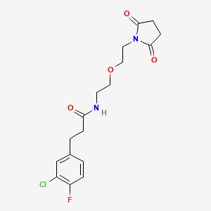 molecular formula C17H20ClFN2O4 B2807726 3-(3-chloro-4-fluorophenyl)-N-(2-(2-(2,5-dioxopyrrolidin-1-yl)ethoxy)ethyl)propanamide CAS No. 2034496-54-1