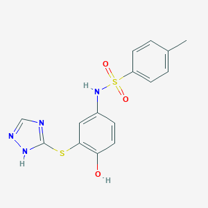 molecular formula C15H14N4O3S2 B280778 N-[4-hydroxy-3-(1H-1,2,4-triazol-3-ylsulfanyl)phenyl]-4-methylbenzenesulfonamide 