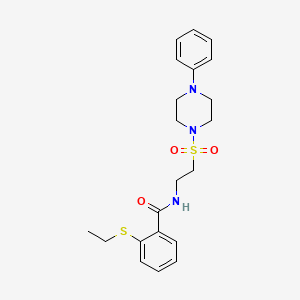 molecular formula C21H27N3O3S2 B2807799 2-(ethylthio)-N-(2-((4-phenylpiperazin-1-yl)sulfonyl)ethyl)benzamide CAS No. 897622-01-4