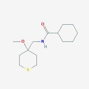 molecular formula C14H25NO2S B2807812 N-((4-methoxytetrahydro-2H-thiopyran-4-yl)methyl)cyclohexanecarboxamide CAS No. 2034332-48-2