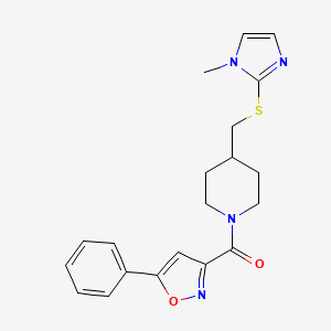 molecular formula C20H22N4O2S B2807814 (4-(((1-methyl-1H-imidazol-2-yl)thio)methyl)piperidin-1-yl)(5-phenylisoxazol-3-yl)methanone CAS No. 1428352-54-8