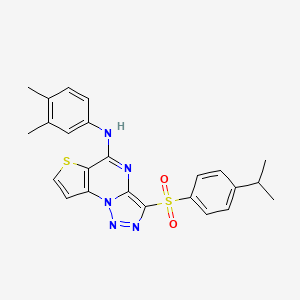 molecular formula C24H23N5O2S2 B2807842 N-(3,4-dimethylphenyl)-10-[4-(propan-2-yl)benzenesulfonyl]-5-thia-1,8,11,12-tetraazatricyclo[7.3.0.0^{2,6}]dodeca-2(6),3,7,9,11-pentaen-7-amine CAS No. 892741-17-2