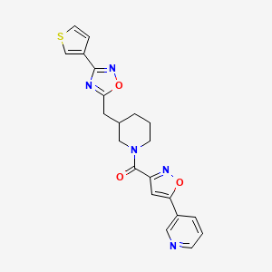 molecular formula C21H19N5O3S B2807848 (5-(Pyridin-3-yl)isoxazol-3-yl)(3-((3-(thiophen-3-yl)-1,2,4-oxadiazol-5-yl)methyl)piperidin-1-yl)methanone CAS No. 1705074-06-1