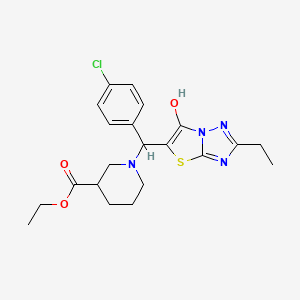 molecular formula C21H25ClN4O3S B2807956 Ethyl 1-((4-chlorophenyl)(2-ethyl-6-hydroxythiazolo[3,2-b][1,2,4]triazol-5-yl)methyl)piperidine-3-carboxylate CAS No. 898362-01-1