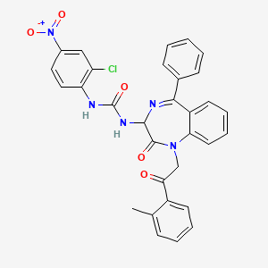 N-(2,5-diaza-2-(2-(2-methylphenyl)-2-oxoethyl)-3-oxo-6-phenylbicyclo[5.4.0]undeca-1(7),5,8,10-tetraen-4-yl)((2-chloro-4-nitrophenyl)amino)formamide