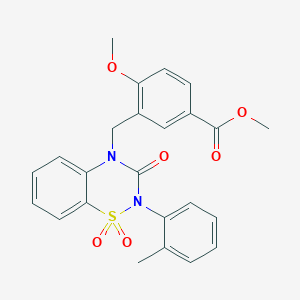 molecular formula C24H22N2O6S B2808028 methyl 3-((1,1-dioxido-3-oxo-2-(o-tolyl)-2H-benzo[e][1,2,4]thiadiazin-4(3H)-yl)methyl)-4-methoxybenzoate CAS No. 942034-43-7