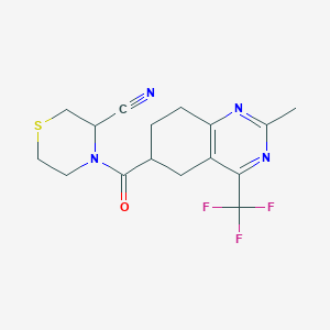 molecular formula C16H17F3N4OS B2808066 4-[2-Methyl-4-(trifluoromethyl)-5,6,7,8-tetrahydroquinazoline-6-carbonyl]thiomorpholine-3-carbonitrile CAS No. 1797056-75-7
