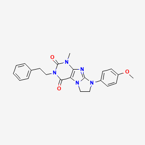 molecular formula C23H23N5O3 B2808178 8-(4-methoxyphenyl)-1-methyl-3-(2-phenylethyl)-1H,2H,3H,4H,6H,7H,8H-imidazo[1,2-g]purine-2,4-dione CAS No. 893950-56-6