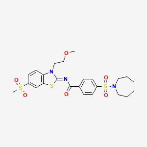 molecular formula C24H29N3O6S3 B2808207 (Z)-4-(azepan-1-ylsulfonyl)-N-(3-(2-methoxyethyl)-6-(methylsulfonyl)benzo[d]thiazol-2(3H)-ylidene)benzamide CAS No. 864977-12-8