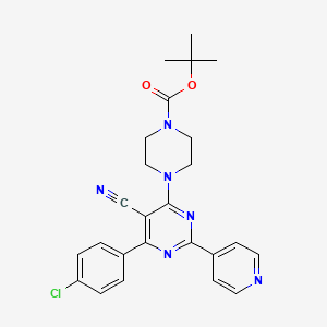 molecular formula C25H25ClN6O2 B2808236 tert-butyl 4-[6-(4-chlorophenyl)-5-cyano-2-(4-pyridinyl)-4-pyrimidinyl]tetrahydro-1(2H)-pyrazinecarboxylate CAS No. 383148-76-3