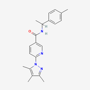 molecular formula C21H24N4O B2808250 N-(1-(p-tolyl)ethyl)-6-(3,4,5-trimethyl-1H-pyrazol-1-yl)nicotinamide CAS No. 1286703-54-5