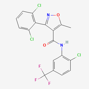 molecular formula C18H10Cl3F3N2O2 B2808253 N-[2-chloro-5-(trifluoromethyl)phenyl]-3-(2,6-dichlorophenyl)-5-methyl-1,2-oxazole-4-carboxamide CAS No. 349131-13-1