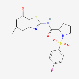 molecular formula C20H22FN3O4S2 B2808264 N-(5,5-dimethyl-7-oxo-4,5,6,7-tetrahydro-1,3-benzothiazol-2-yl)-1-(4-fluorobenzenesulfonyl)pyrrolidine-2-carboxamide CAS No. 1049944-19-5