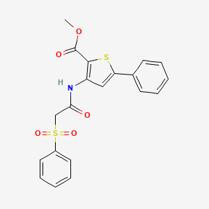 molecular formula C20H17NO5S2 B2808266 Methyl 5-phenyl-3-(2-(phenylsulfonyl)acetamido)thiophene-2-carboxylate CAS No. 895459-46-8
