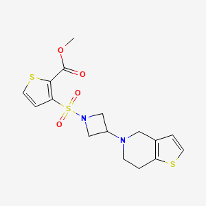molecular formula C16H18N2O4S3 B2808268 methyl 3-((3-(6,7-dihydrothieno[3,2-c]pyridin-5(4H)-yl)azetidin-1-yl)sulfonyl)thiophene-2-carboxylate CAS No. 2034310-68-2