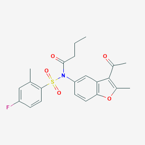 molecular formula C22H22FNO5S B280827 N-(3-acetyl-2-methyl-1-benzofuran-5-yl)-N-butyryl-4-fluoro-2-methylbenzenesulfonamide 