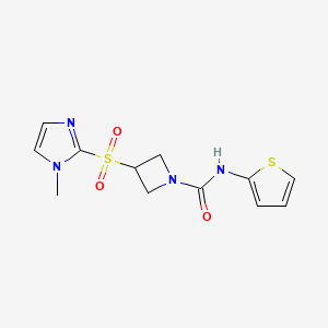 molecular formula C12H14N4O3S2 B2808271 3-[(1-methyl-1H-imidazol-2-yl)sulfonyl]-N-(thiophen-2-yl)azetidine-1-carboxamide CAS No. 2310152-75-9
