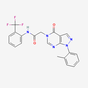 molecular formula C21H16F3N5O2 B2808326 2-[1-(2-methylphenyl)-4-oxo-1H,4H,5H-pyrazolo[3,4-d]pyrimidin-5-yl]-N-[2-(trifluoromethyl)phenyl]acetamide CAS No. 895010-46-5