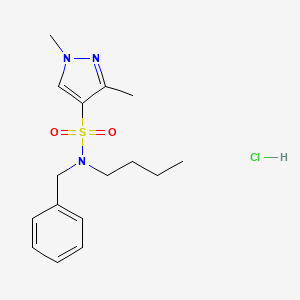 molecular formula C16H24ClN3O2S B2808331 N-benzyl-N-butyl-1,3-dimethyl-1H-pyrazole-4-sulfonamide hydrochloride CAS No. 1323703-44-1