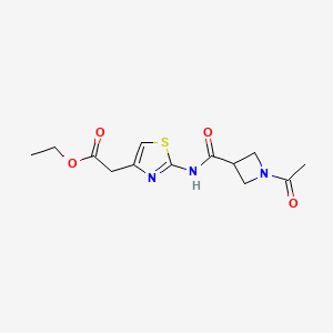 molecular formula C13H17N3O4S B2808332 Ethyl 2-(2-(1-acetylazetidine-3-carboxamido)thiazol-4-yl)acetate CAS No. 1428362-25-7