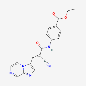 molecular formula C19H15N5O3 B2808361 Ethyl 4-(2-cyano-3-{imidazo[1,2-a]pyrazin-3-yl}prop-2-enamido)benzoate CAS No. 1376449-26-1