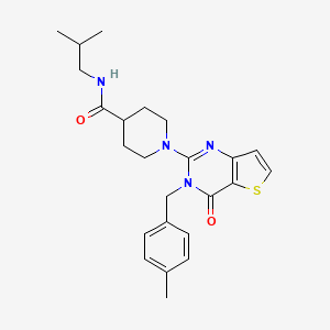 molecular formula C24H30N4O2S B2808409 1-{3-[(4-methylphenyl)methyl]-4-oxo-3H,4H-thieno[3,2-d]pyrimidin-2-yl}-N-(2-methylpropyl)piperidine-4-carboxamide CAS No. 1217038-66-8