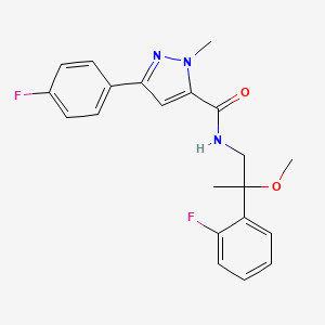 molecular formula C21H21F2N3O2 B2808431 3-(4-fluorophenyl)-N-(2-(2-fluorophenyl)-2-methoxypropyl)-1-methyl-1H-pyrazole-5-carboxamide CAS No. 1797716-17-6