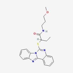 molecular formula C22H24N4O2S B2808441 N-(3-methoxypropyl)-2-{8,10,17-triazatetracyclo[8.7.0.0^{2,7}.0^{11,16}]heptadeca-1(17),2,4,6,8,11(16),12,14-octaen-9-ylsulfanyl}butanamide CAS No. 896707-36-1